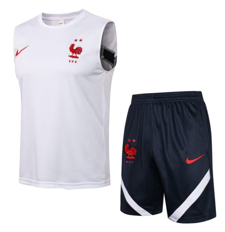 2021/22 France White Training Vest Kits Soccer Shirt with Shorts